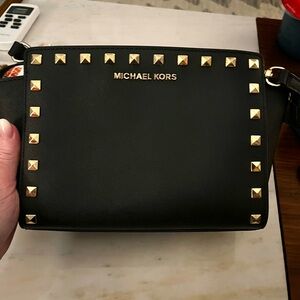 Michael Kors Black Belt Bag with Gold Studs